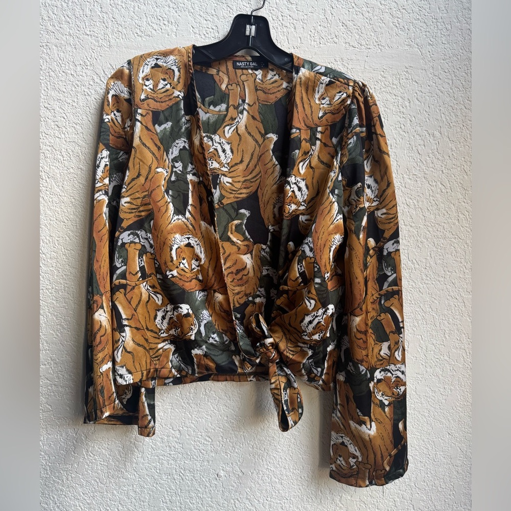 Nasty Gal Tiger Print Wrap Top